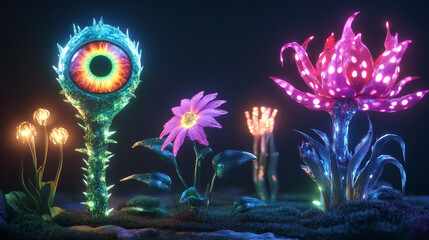 Glowing Magical Plant Monsters Dark