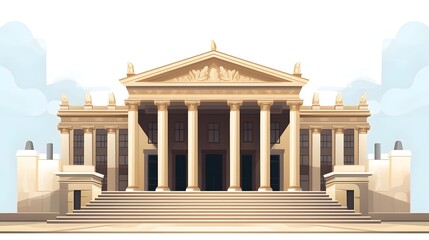 Stately and Impressive Neoclassical Style Government Building with Grand Entrance Steps Symmetrical Architecture and Elegant Columns Standing Tall on a White Background