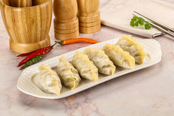 Japanese steamed Gyoza stuffed dumplings