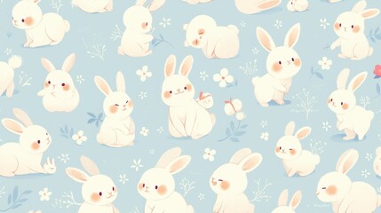 Pastel Bunny Silhouettes with Detailed Fur Texture on Blue Background