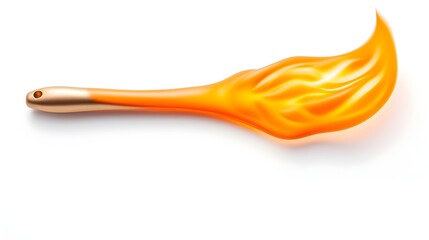 Visually striking image of a burning torch with a vivid orange flame isolated against a clean white background and casting soft dramatic shadows