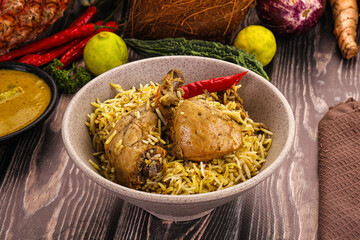 Indian chicken biryani with basmati rice