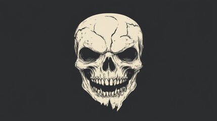Evil skull illustration, dark background, graphic design, Halloween