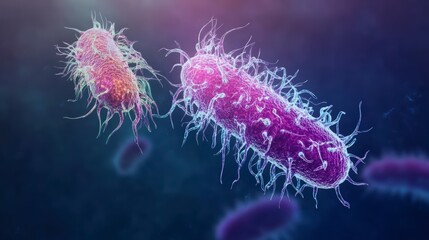 Microscopic bacteria with glowing neon effect in laboratory