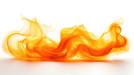 Closeup view of the curling flaming edge of a piece of burning paper isolated on a stark white background with bright orange flames and glowing embers creating an abstract fiery graphic element