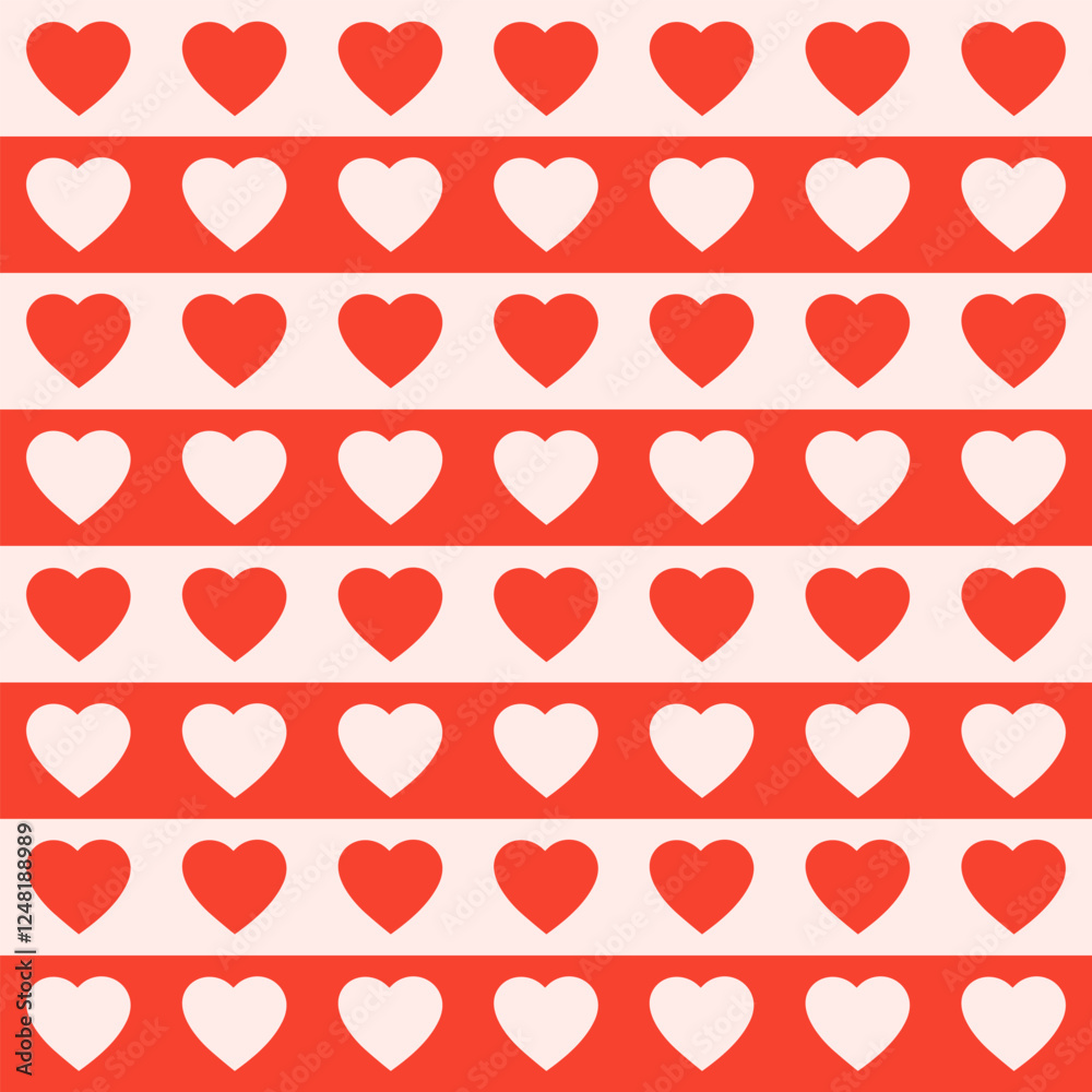 Poster romantic monochrome seamless pattern in style 60s, 70s. geometric minimal vector print. red and beig