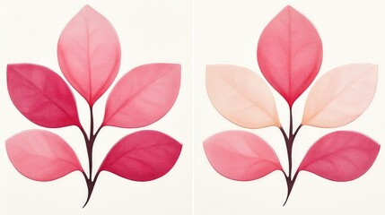 Two symmetrical floral arrangements featuring pink and red leaves on a light background