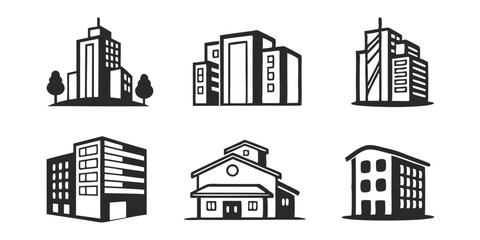 Building Icon Vector Set &ndash; Skyscraper, Apartment, and Architecture Symbols Collection