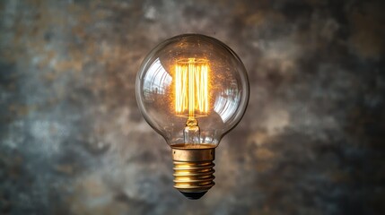 Glowing vintage bulb against textured wall