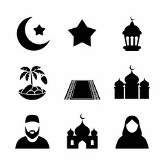set of islamic icons, use for religion event or website, Ramadan Kareem, Eid Mubarak Line Art Icons Set
