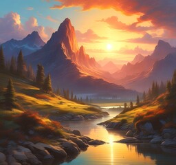 Illustration of fantasy scenic landscape.