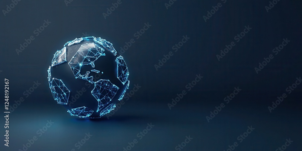 Poster a futuristic, digital representation of earth, illuminated with glowing lines, symbolizing global co
