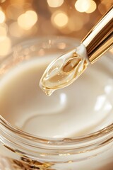 Luxurious Skincare Ritual with Macro Droplets of Premium Beauty Product