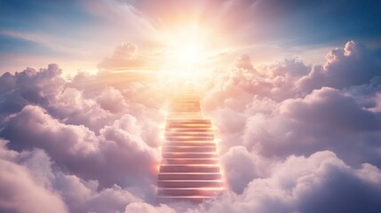 Stairway to ethereal light, A journey beyond the clouds horizon