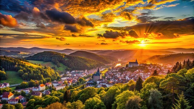 Silhouetted Suhl: a German city bathed in the fiery hues of sunset.