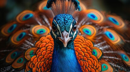 Obraz premium Flamboyant Peacock in Corporate Suit Showcasing Vibrant Plumage at Gala Event