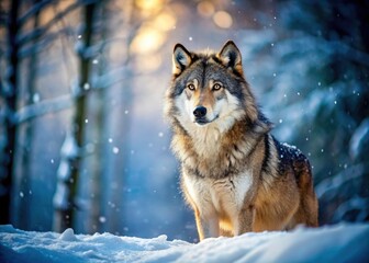 Naklejka premium Solitary and beautiful, this alpha wolf's portrait captures the wilderness spirit in stunning wildlife photography.