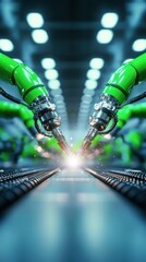 Robotic Arms Performing Precision Welding in a High-Tech Manufacturing Facility