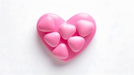 Fototapeta premium A single pink heart shaped pill representing the connection between love health and wellness placed on a clean white background This image symbolizes the importance of self care emotional balance