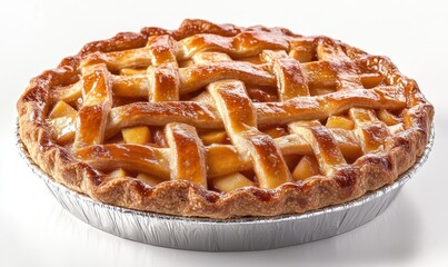 Delicious homemade apple pie with a golden crust, showcasing a classic lattice top, perfect for holiday celebrations and cozy gatherings.