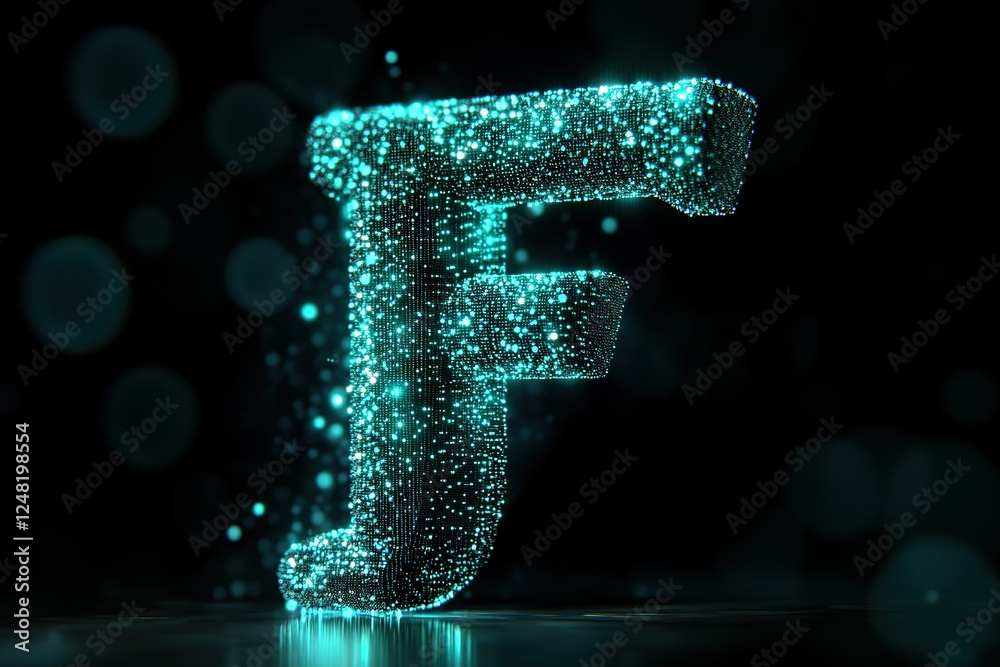 Fototapete illuminated letter: 'f' a captivating digital rendering sparkling dots create a glowing effect again