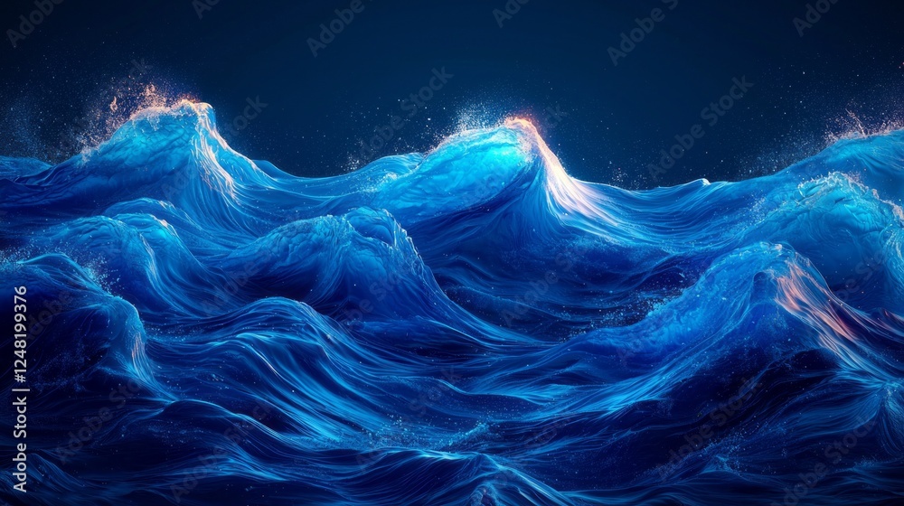 Poster deep blue waves dance energetically under shimmering light, creating a vibrant water backdrop. the s