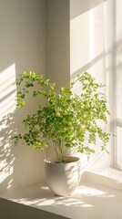 Fototapeta premium a potted maidenhair fern by the window in minimalist style of indoor plants