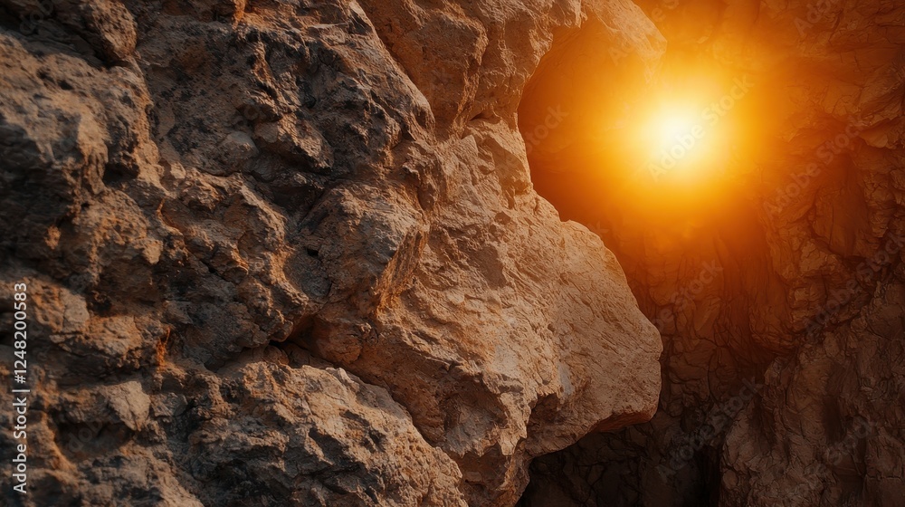 Aufkleber a rocky surface with a glowing light emanating from a crevice, creating a captivating contrast betwe