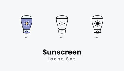 Sunscreen Icons thin line and glyph vector icon stock illustration