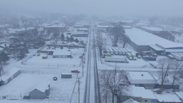 Aerial footage following Dodds Avenue in the midst of a snowstorm in Chattanooga, TN.