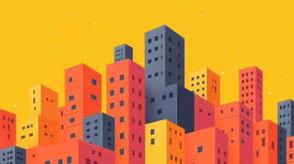 Vibrant Cityscape Illustration Retro Style Urban Buildings Architectural Design Abstract Modern City