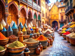 Fototapeta premium Tilt-shift reveals a miniature Moroccan world: Rhassoul clay's earthy tones, a natural beauty spectacle.