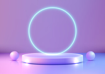 pastel purple blue glowing cyan ring 3d pink platform minimalist modern ethereal design