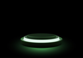 futuristic technology 3d circular platform illuminated by green light for modern product display or tech showcase