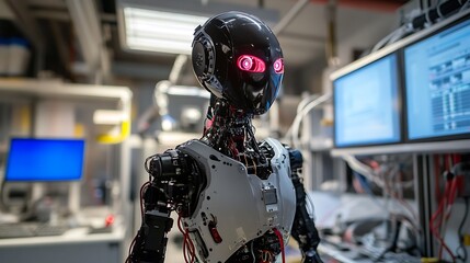 Fototapeta premium Advanced Robotic Prototype Undergoing Factory Testing