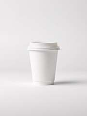 A minimalist paper coffee cup mockup on a white studio backdrop, designed for professional branding and packaging showcases.