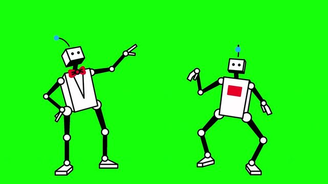 Animation video of robot dance & Presenting on green background
