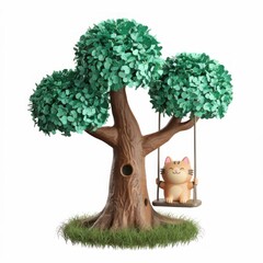 Cute Cat Swinging on a Tree Swing