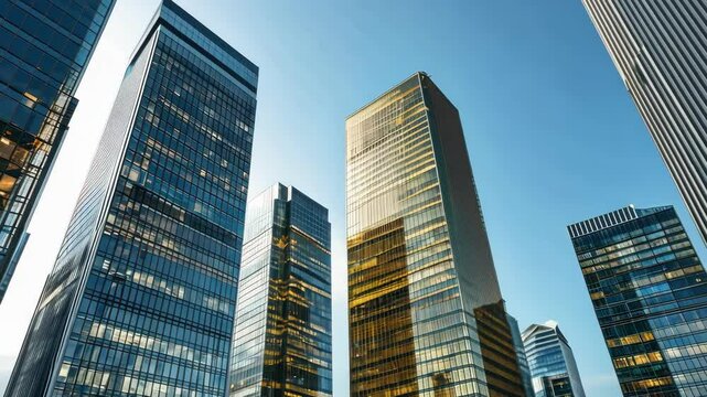 Modern skyscrapers reflect sunlight in an urban landscape showcasing architectural prowess