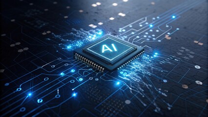 Artificial Intelligence Microchip on Circuit Board Illustrating Digital Technology and Computing Innovation