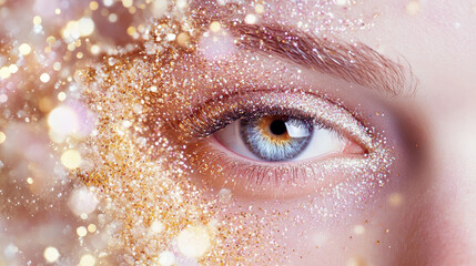 Brown splashes of sugar, granulated coffee, cosmetic powder or eyeshadow. Gold flying glitter explosion, golden dust and spark particles or shimmer burst. Sparkling sequins texture 3d vector effect