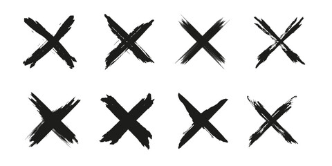 Cross brush strokes set. Grunge hand drawn strokes x sign. Wrong symbol NO