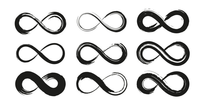 Infinity sign collection. Sketch style freedom eternity symbol. Grunge infinite loop icon