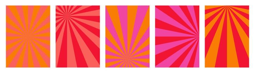 Retro poster collection. Five vintage covers with starburst rays. 