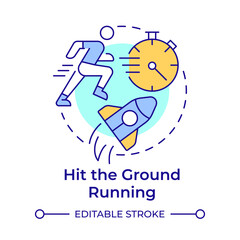 Hit ground running multi color concept icon. Time management, workflow organization. Round shape line illustration. Abstract idea. Graphic design. Easy to use in infographic, presentation