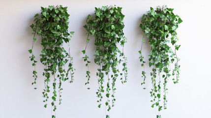 Realistic set of ivy vines hanging on wall png isolated on transparent background. Vector illustration of Hedera plant with green leaves, home interior, garden landscaping or floral design element
