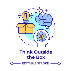 Think outside the box multi color concept icon. Innovative ideas, brainstorm. Creativity, inspiration. Round shape line illustration. Abstract idea. Graphic design. Easy to use in infographic