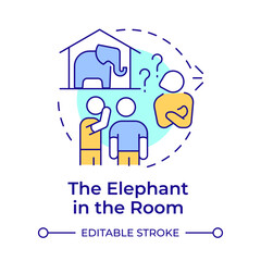 Elephant in room multi color concept icon. Problem ignoring, solving issue. Team work. Round shape line illustration. Abstract idea. Graphic design. Easy to use in infographic, presentation