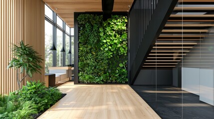 Modern Indoor Space with Vertical Garden and Natural Lighting Highlighting Contemporary Architecture Design