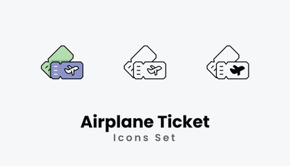 Airplane Ticket Icons thin line and glyph vector icon stock illustration